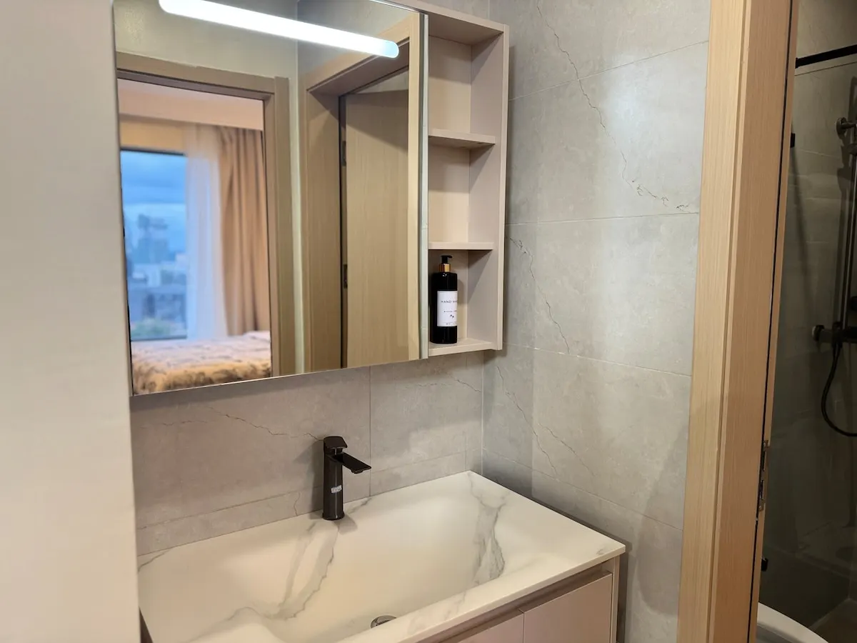 Bathroom sink with a mirror cabinet