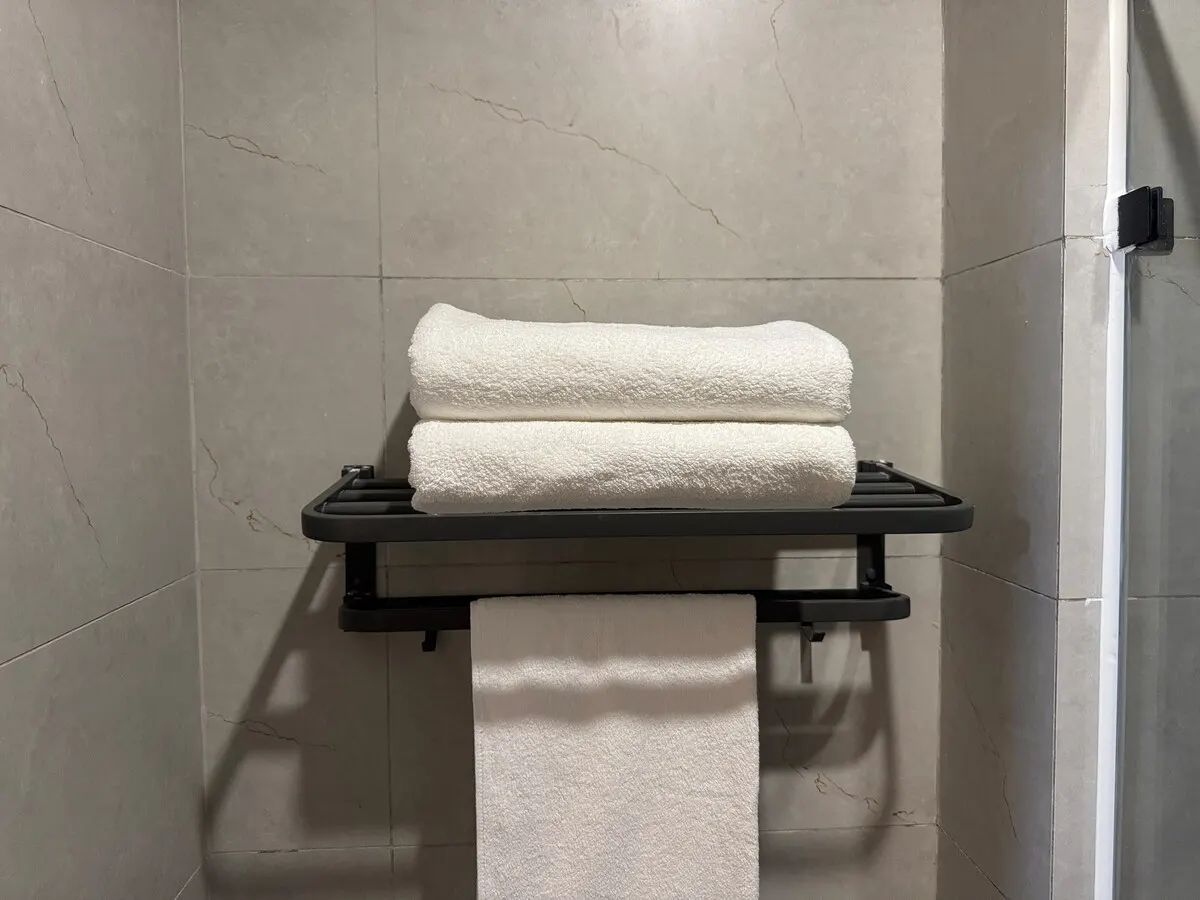 Fresh towels folded on the towel rail