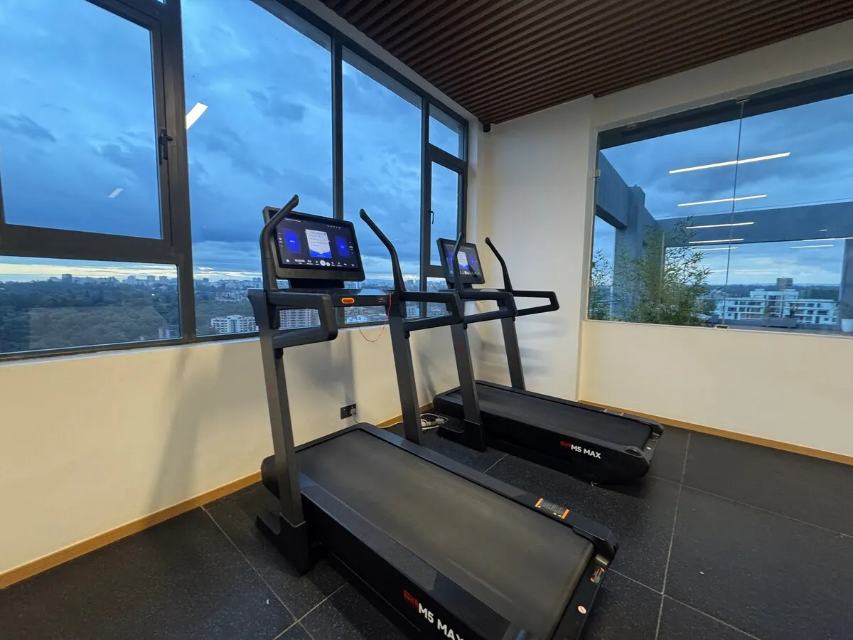 Gym with treadmills by the windows