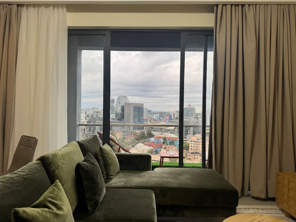 Sofa by the window looking out over the city